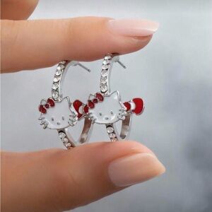 Hello Kitty Red and Silver Sparkle Earrings